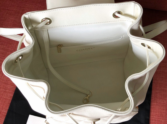 Chanel Grained Calfskin Backpack White A93748