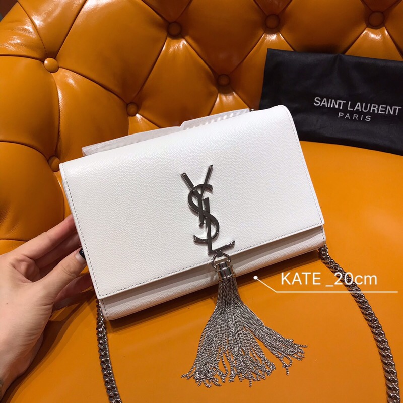 Saint Laurent Kate Chain and Tassel Bag White 474366