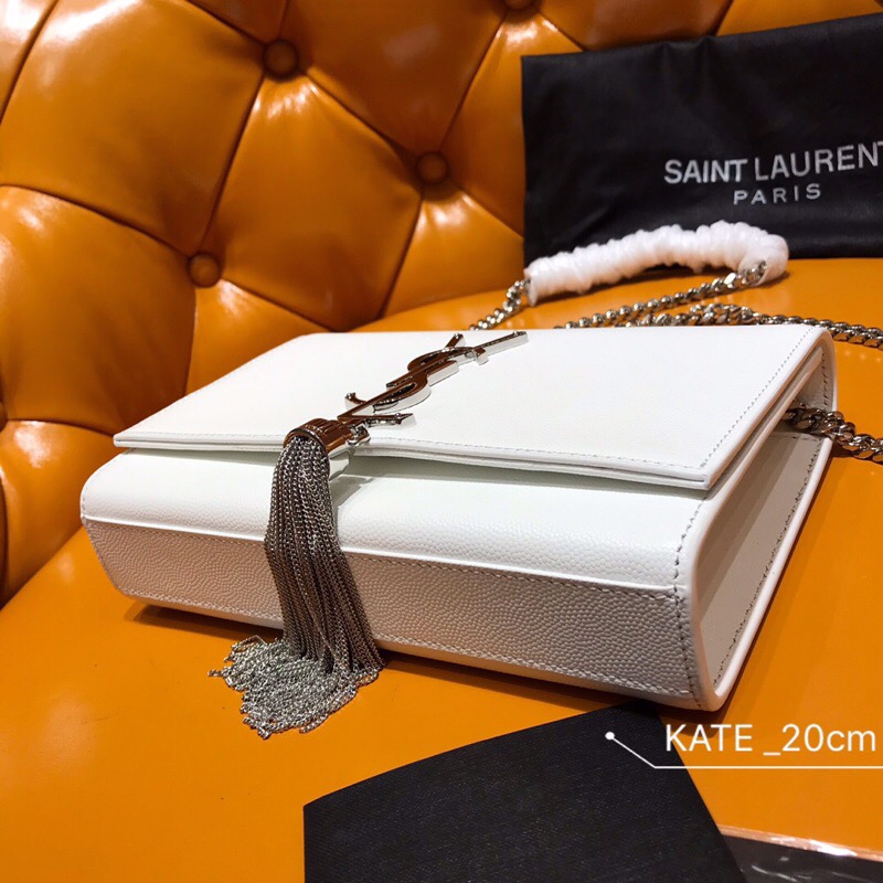 Saint Laurent Kate Chain and Tassel Bag White 474366