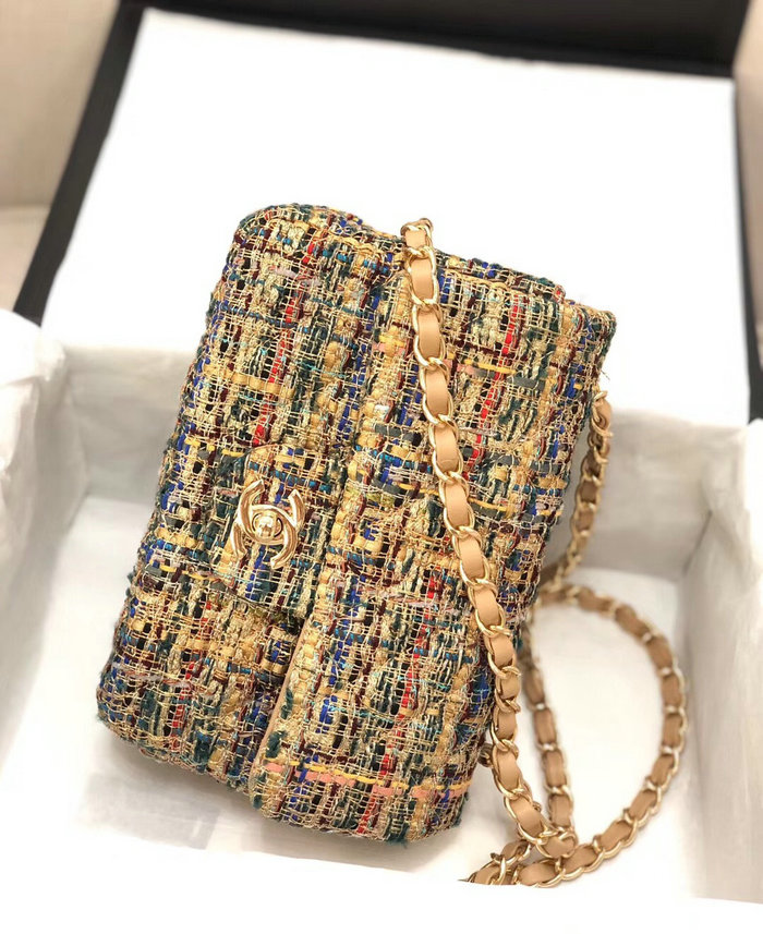 Chanel Tweed Mini Flap Bag Gold A69900