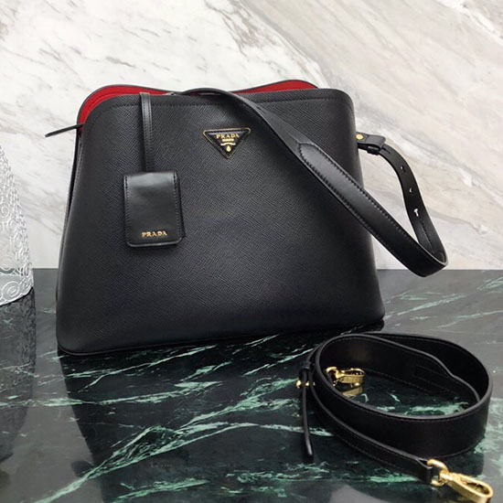 Prada Saffiano Leather Matinee Handbag Black 1BA249