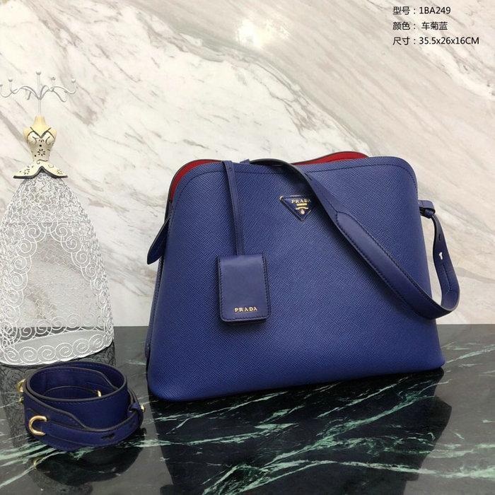 Prada Saffiano Leather Matinee Handbag Blue 1BA249