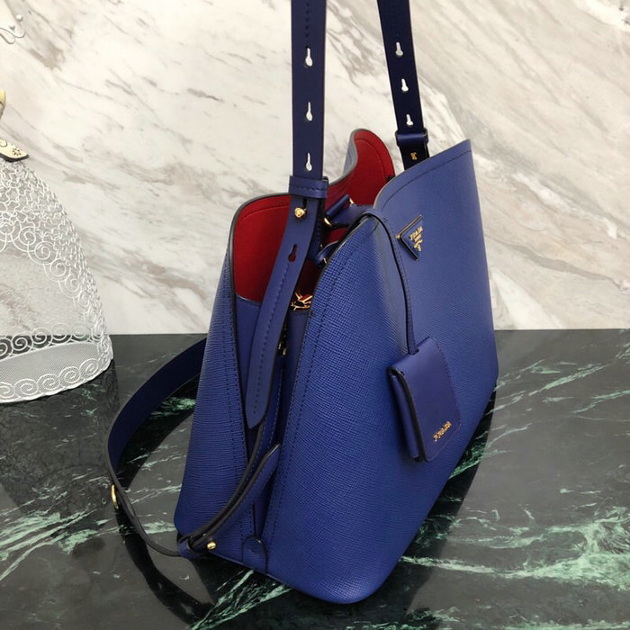 Prada Saffiano Leather Matinee Handbag Blue 1BA249