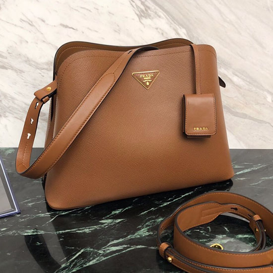 Prada Saffiano Leather Matinee Handbag Brown 1BA249
