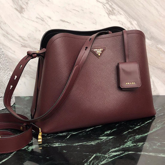 Prada Saffiano Leather Matinee Handbag Burgundy 1BA249