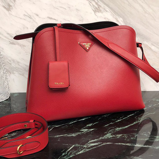 Prada Saffiano Leather Matinee Handbag Red 1BA249