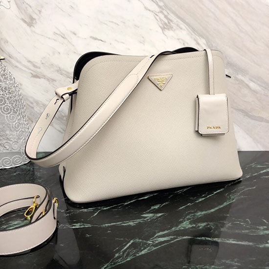 Prada Saffiano Leather Matinee Handbag White 1BA249