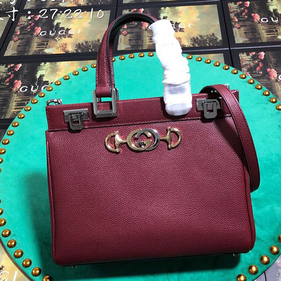 Gucci Grainy Leather Small Top Handle Bag Burgundy 569712