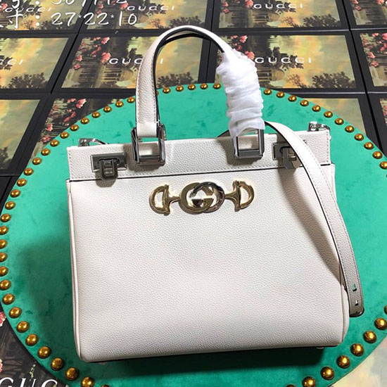 Gucci Grainy Leather Small Top Handle Bag White 569712