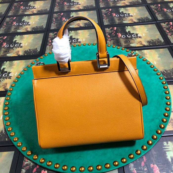 Gucci Grainy Leather Small Top Handle Bag Yellow 569712