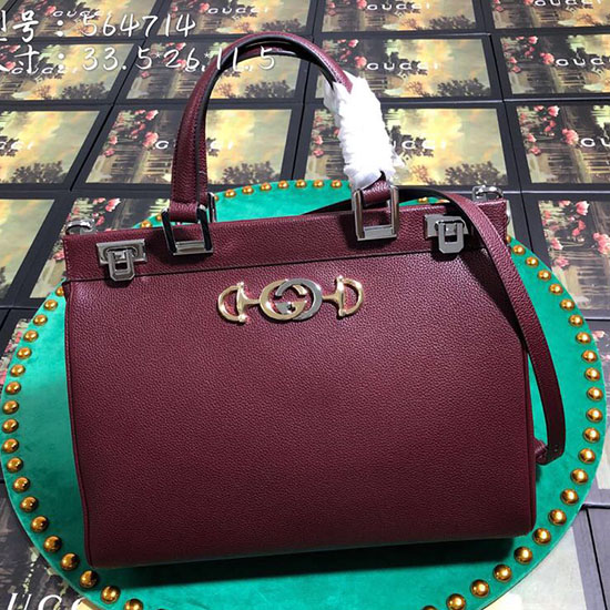 Gucci Zumi Grainy Leather Medium Top Handle Bag Burgundy 564714