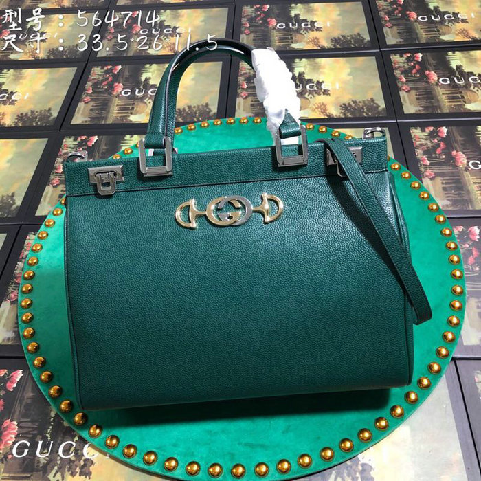 Gucci Zumi Grainy Leather Medium Top Handle Bag Green 564714