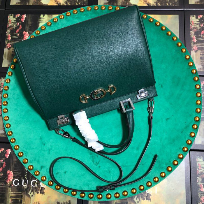 Gucci Zumi Grainy Leather Medium Top Handle Bag Green 564714