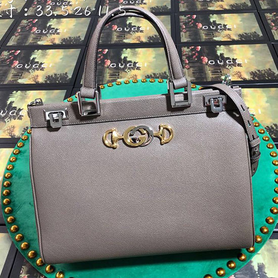 Gucci Zumi Grainy Leather Medium Top Handle Bag Grey 564714