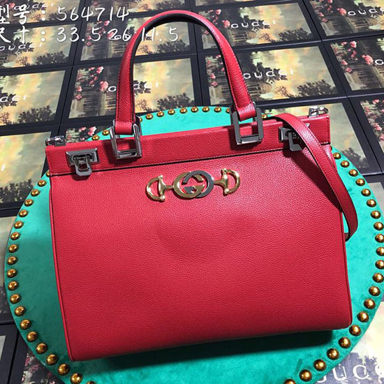 Gucci Zumi Grainy Leather Medium Top Handle Bag Red 564714
