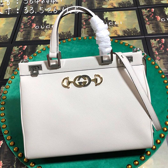 Gucci Zumi Grainy Leather Medium Top Handle Bag White 564714