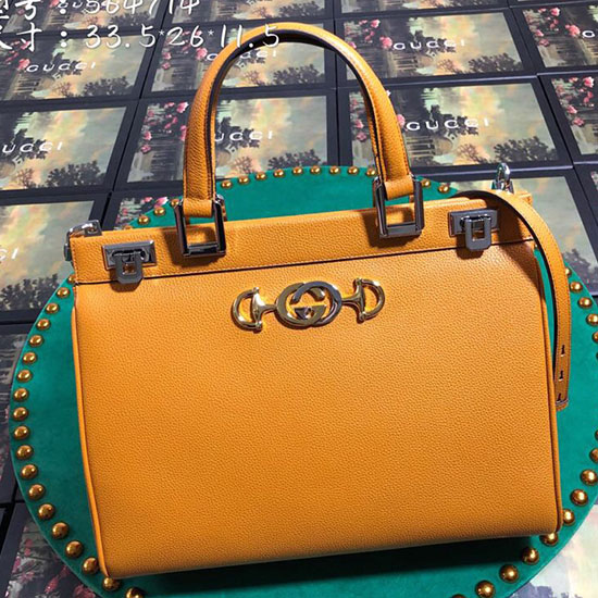 Gucci Zumi Grainy Leather Medium Top Handle Bag Yellow 564714
