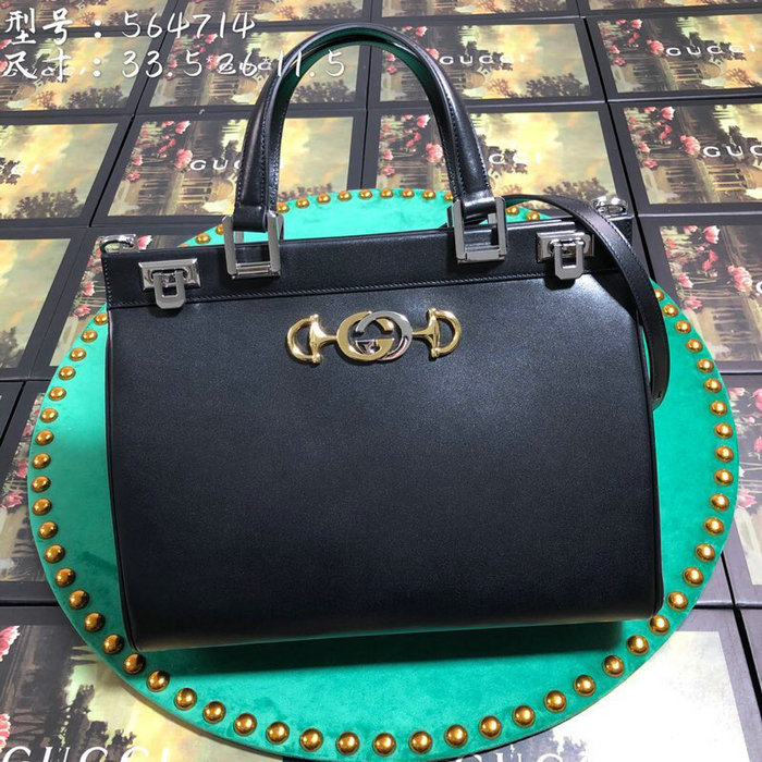 Gucci Zumi Smooth Leather Medium Top Handle Bag Black 564714