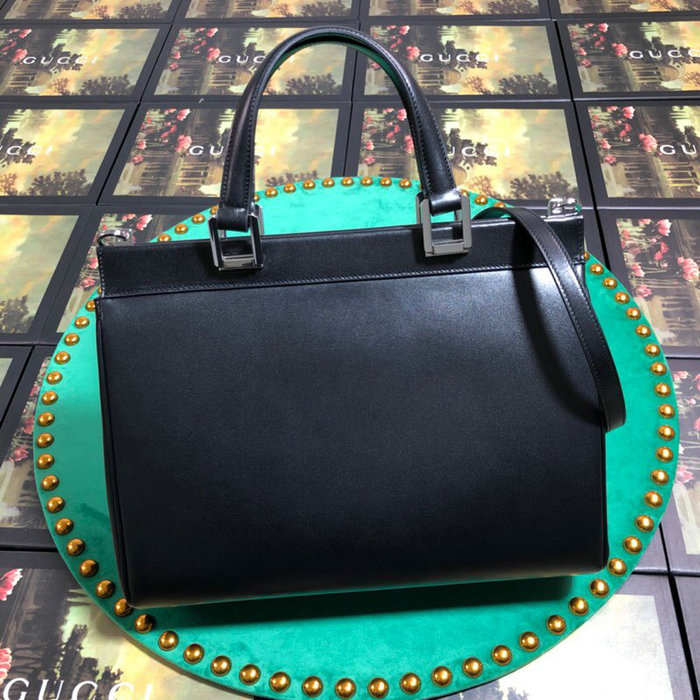 Gucci Zumi Smooth Leather Medium Top Handle Bag Black 564714