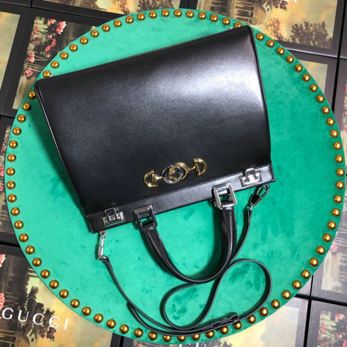 Gucci Zumi Smooth Leather Medium Top Handle Bag Black 564714