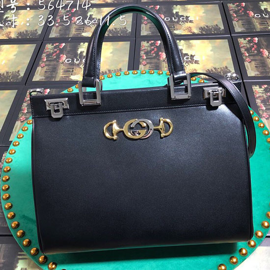 Gucci Zumi Smooth Leather Medium Top Handle Bag Black 564714