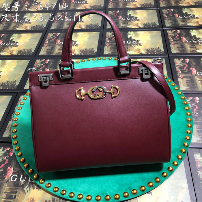 Gucci Zumi Smooth Leather Medium Top Handle Bag Burgundy 564714