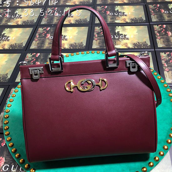 Gucci Zumi Smooth Leather Medium Top Handle Bag Burgundy 564714
