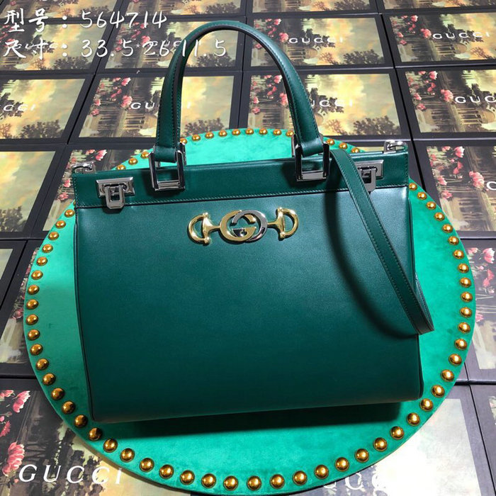 Gucci Zumi Smooth Leather Medium Top Handle Bag Green 564714