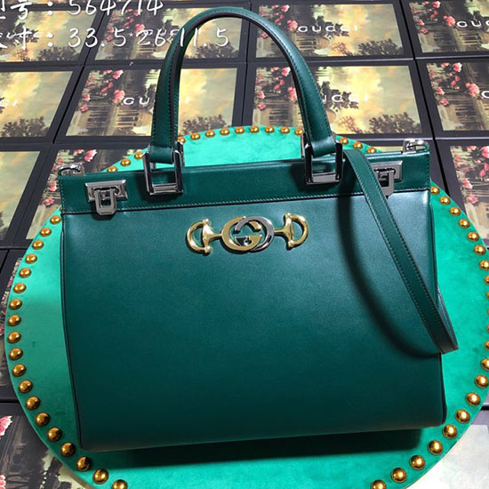 Gucci Zumi Smooth Leather Medium Top Handle Bag Green 564714