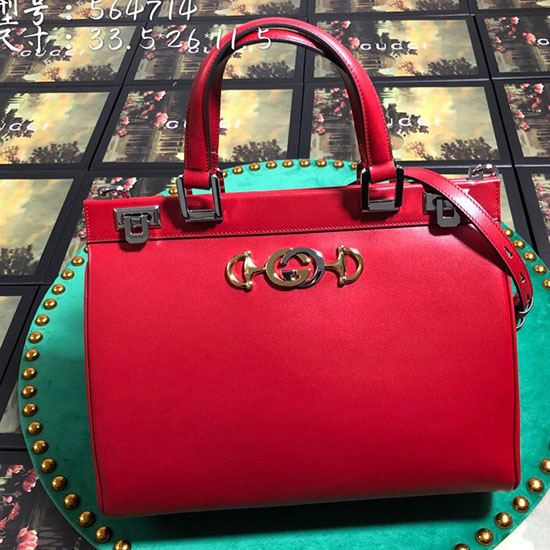 Gucci Zumi Smooth Leather Medium Top Handle Bag Red 564714