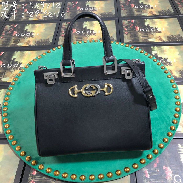 Gucci Zumi Smooth Leather Small Top Handle Bag Black 569712