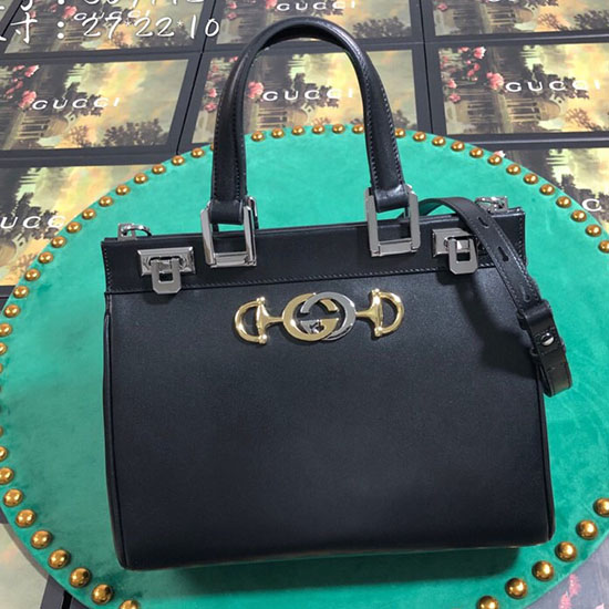 Gucci Zumi Smooth Leather Small Top Handle Bag Black 569712