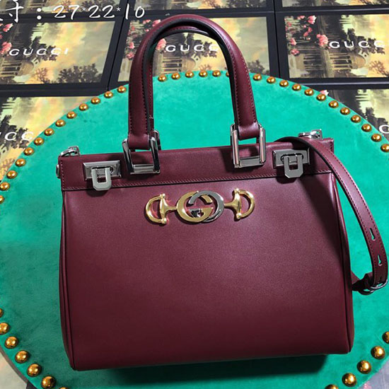 Gucci Zumi Smooth Leather Small Top Handle Bag Burgundy 569712