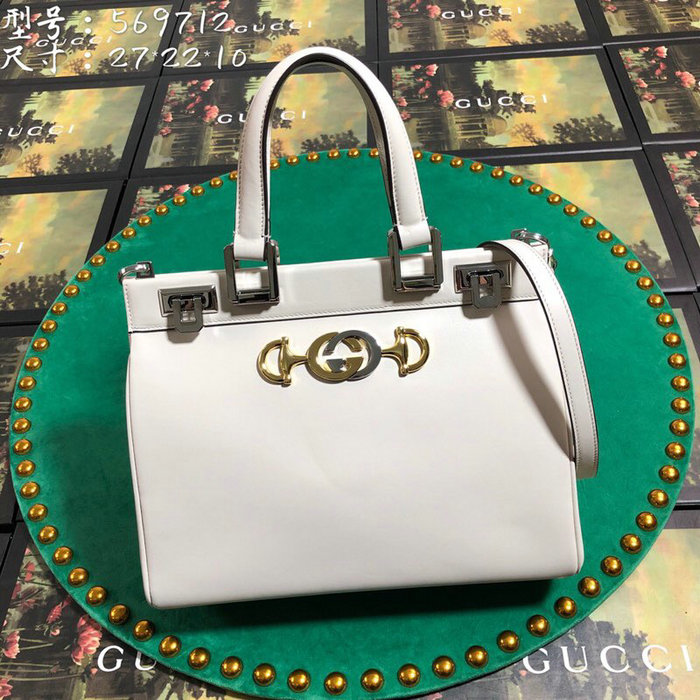 Gucci Zumi Smooth Leather Small Top Handle Bag White 569712