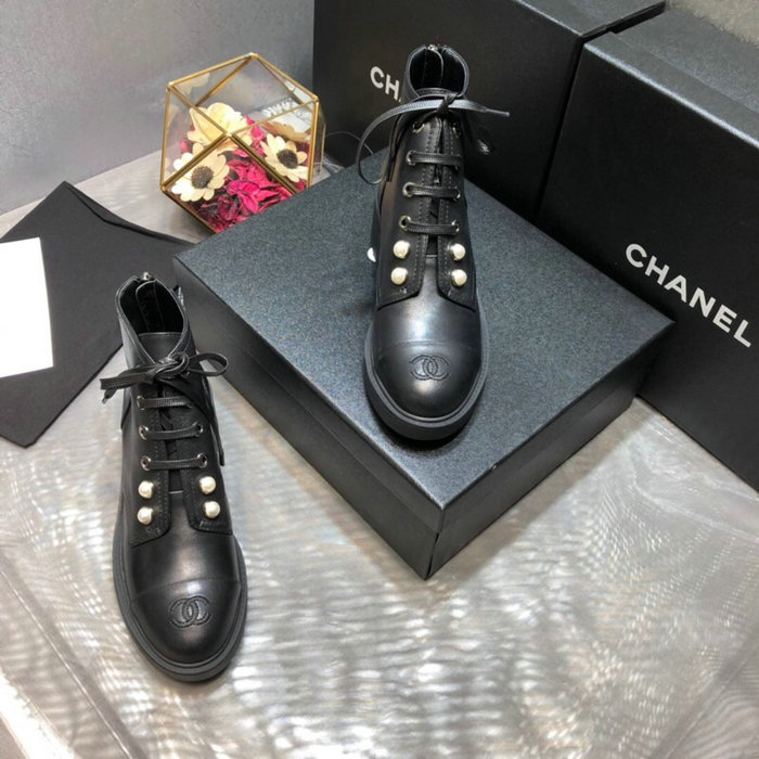 Chanel Calfskin Ankle Boots Black C10055