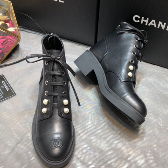 Chanel Calfskin Ankle Boots Black C10055