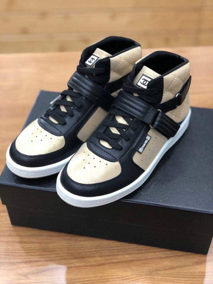 Chanel Calfskin Sneaker Black and Gold C10051