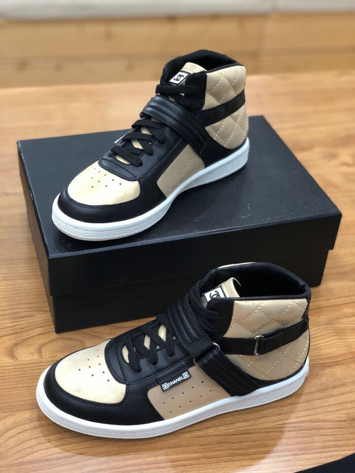 Chanel Calfskin Sneaker Black and Gold C10051