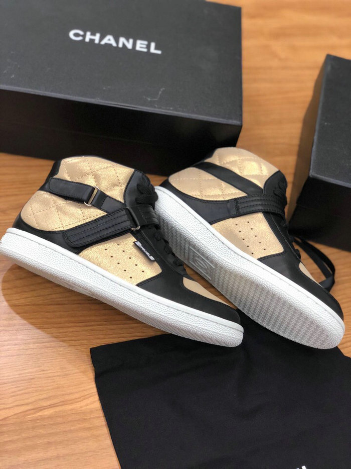 Chanel Calfskin Sneaker Black and Gold C10051