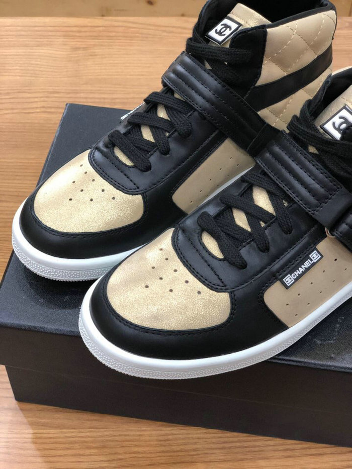 Chanel Calfskin Sneaker Black and Gold C10051
