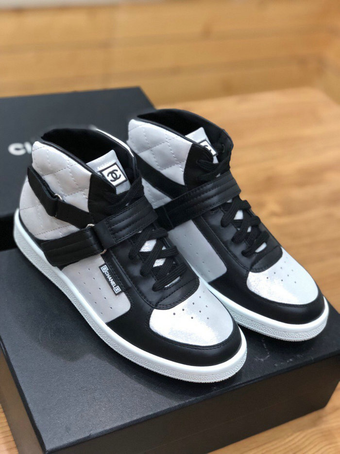 Chanel Calfskin Sneaker Black and Silver C10051