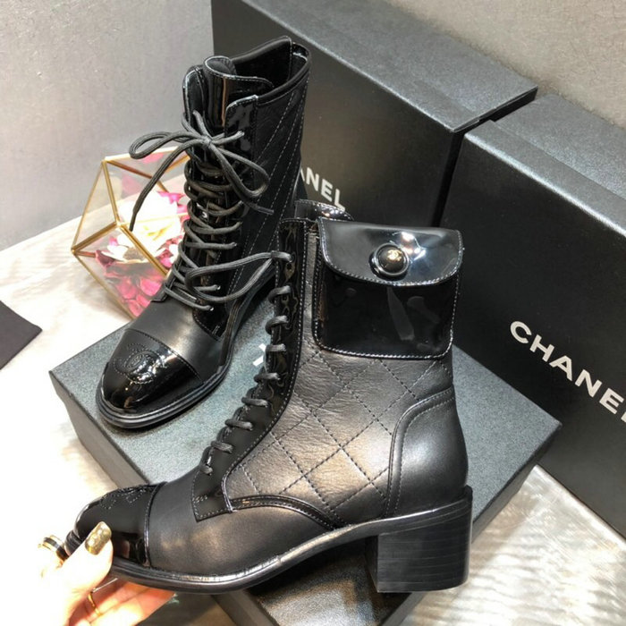 Chanel Calfskin and Patent Ankle Boots Black C10056