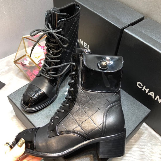 Chanel Calfskin and Patent Ankle Boots Black C10056