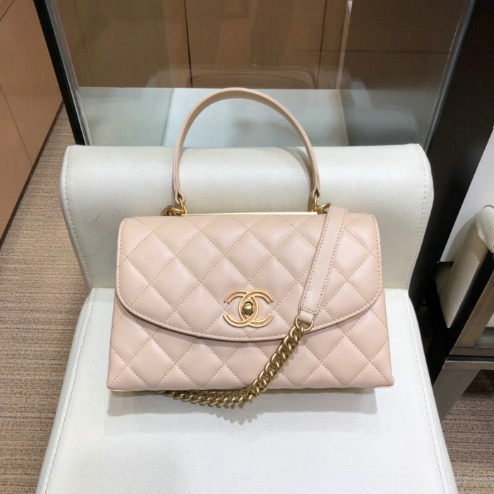 Chanel Lambskin Flap Bag with Top Handle Beige A10014