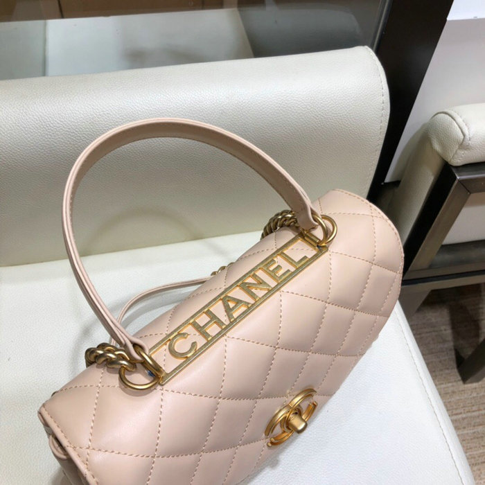 Chanel Lambskin Flap Bag with Top Handle Beige A10014