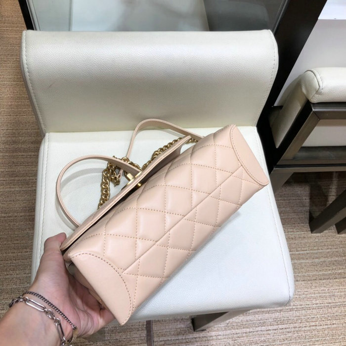 Chanel Lambskin Flap Bag with Top Handle Beige A10014