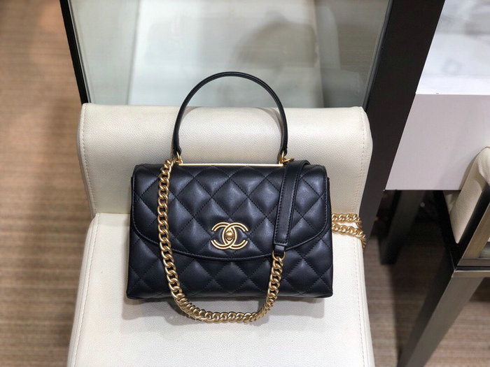 Chanel Lambskin Flap Bag with Top Handle Black A10014