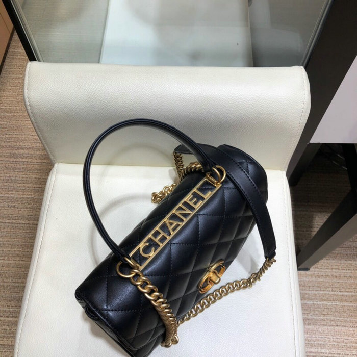 Chanel Lambskin Flap Bag with Top Handle Black A10014