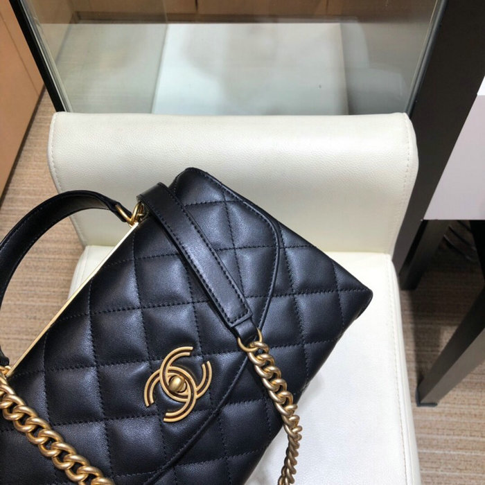 Chanel Lambskin Flap Bag with Top Handle Black A10014