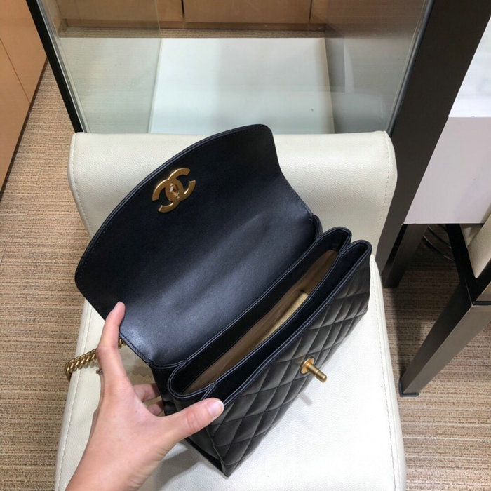 Chanel Lambskin Flap Bag with Top Handle Black A10014